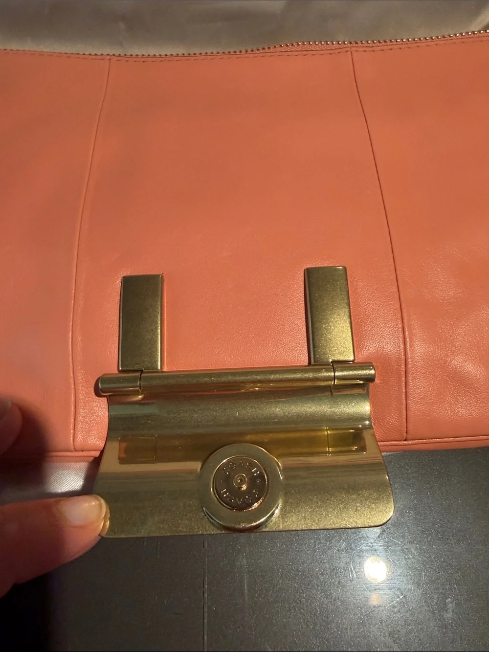 Coach Coral Pink Leather Clutch with Gold Turnlock